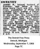 James P Sweeney - Death Notice