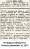 Louis Belanger - Obituary 10 Nov 1927 Louis Belanger - Obituary 10 Nov 1927